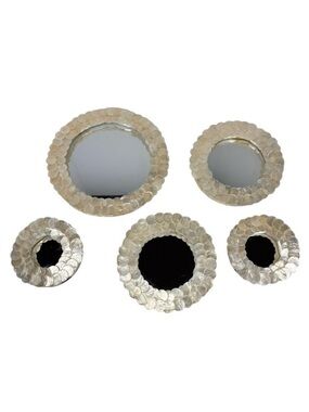 NWB Pottery Barn Teen Framed Round Mirrors Set Shell Frame Wall Decor Boho Home